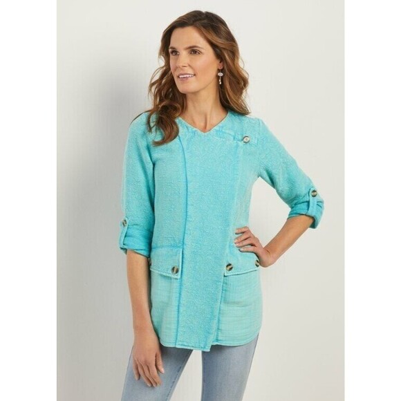 NWT Soft Surroundings Urban Escape Topper Jacket Blue Pockets Women Size M (A6) - Picture 8 of 9